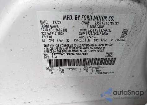 2024 Ford Maverick Xl z USA, uszkodzony, nr VIN 3FTTW8B97RRA27554